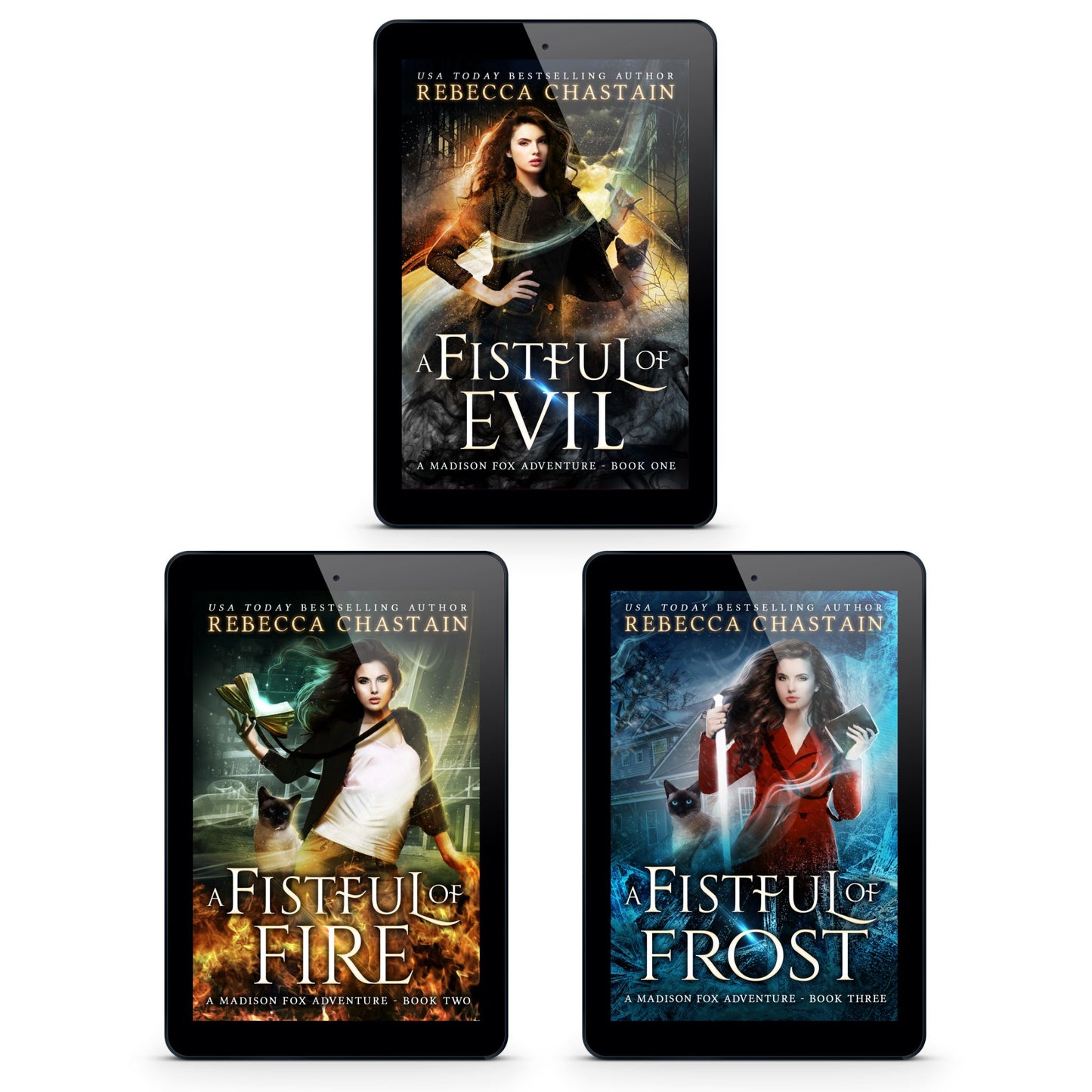 3 ebook covers showing the 3 books included in the Madison Fox bundle